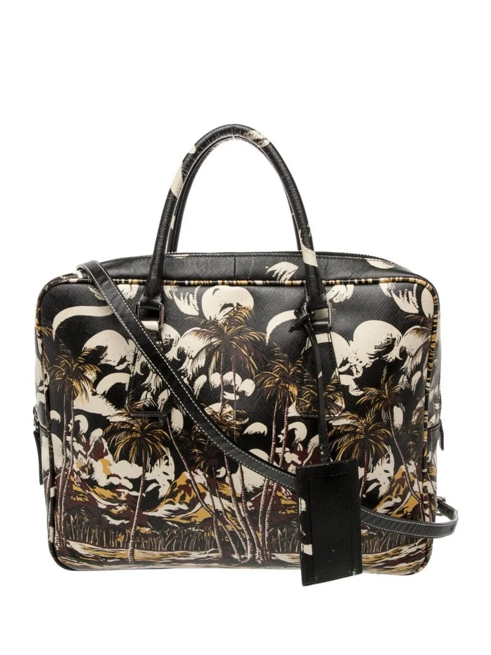 Prada Saffiano Lux Briefcase with Tropical Palm Print